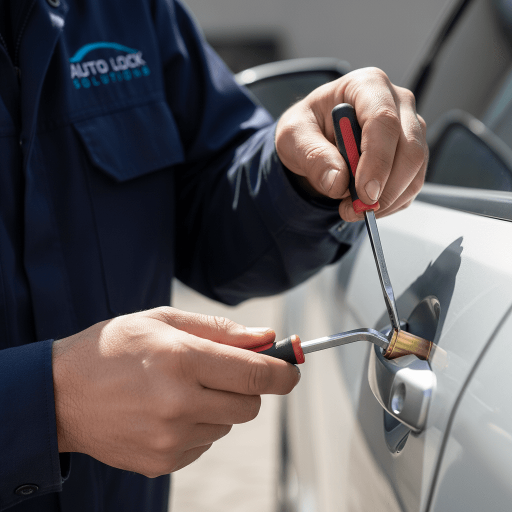Lockout tool being inserted into the gap between a car door and window